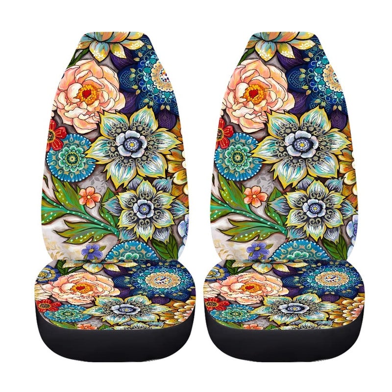 TOADDMOS Bright Blossoms Colorful Boho Floral Print Car Seat Covers for Women,Universal Auto Front Seats Protector Fits for Car,SUV Sedan,Truck - Image 5